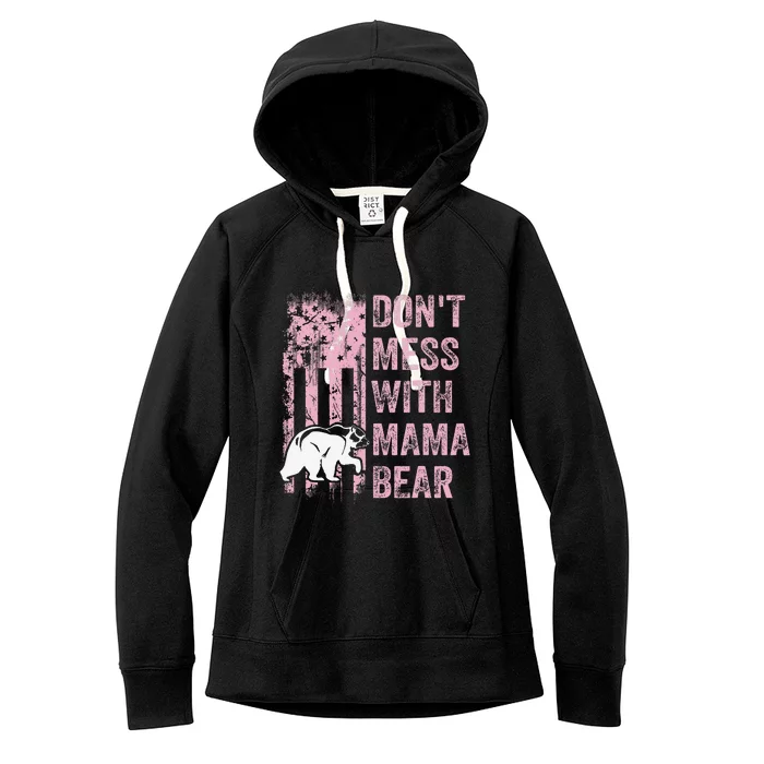 Funny Don't Mess with Mama Bear USA American Flag Mother's Women's Fleece Hoodie