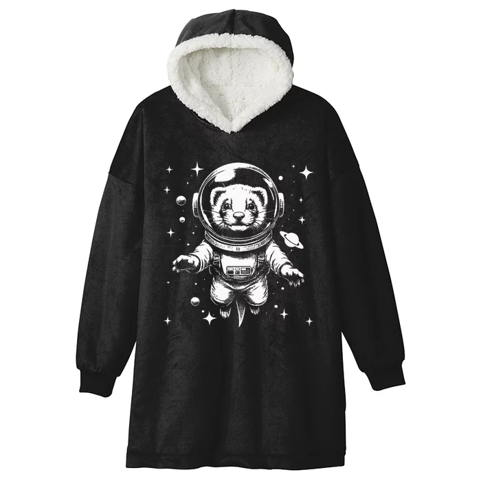 Ferret Dad Mom Space Astronaut Ferret Hooded Wearable Blanket