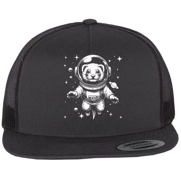 Ferret Dad Mom Space Astronaut Ferret Flat Bill Trucker Hat