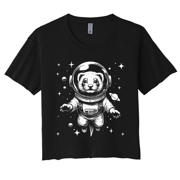 Ferret Dad Mom Space Astronaut Ferret Women's Crop Top Tee