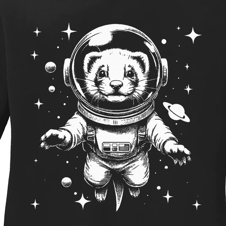 Ferret Dad Mom Space Astronaut Ferret Ladies Long Sleeve Shirt