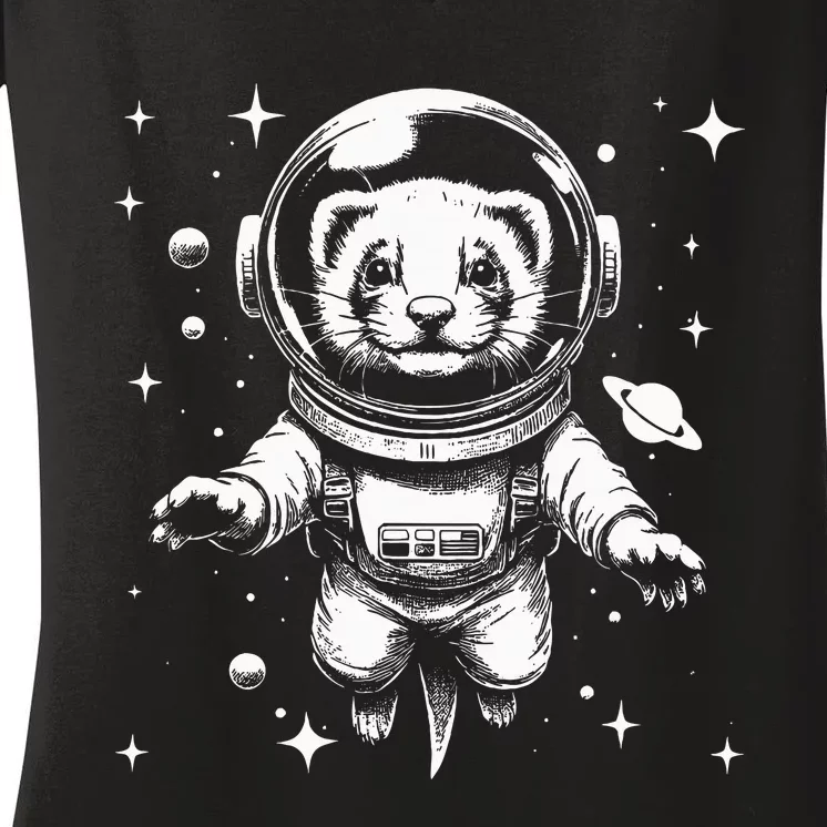 Ferret Dad Mom Space Astronaut Ferret Women's V-Neck T-Shirt