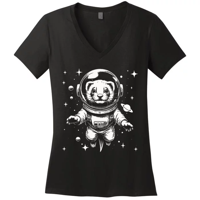 Ferret Dad Mom Space Astronaut Ferret Women's V-Neck T-Shirt