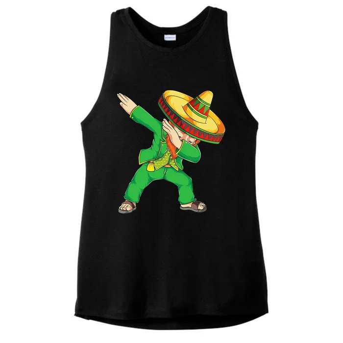 Funny Dabbing Mexican Leprechaun Apparel St Patricks Day Ladies Tri-Blend Wicking Tank