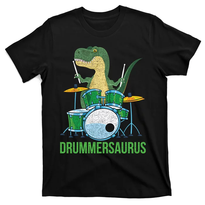 Funny Dinosaur Musician T Rex Drummer Boy Gift Drums T-Shirt