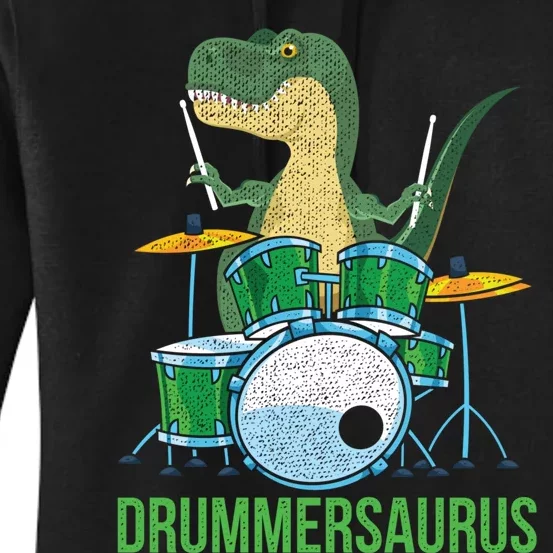 Funny Dinosaur Musician T Rex Drummer Boy Gift Drums Women's Pullover Hoodie