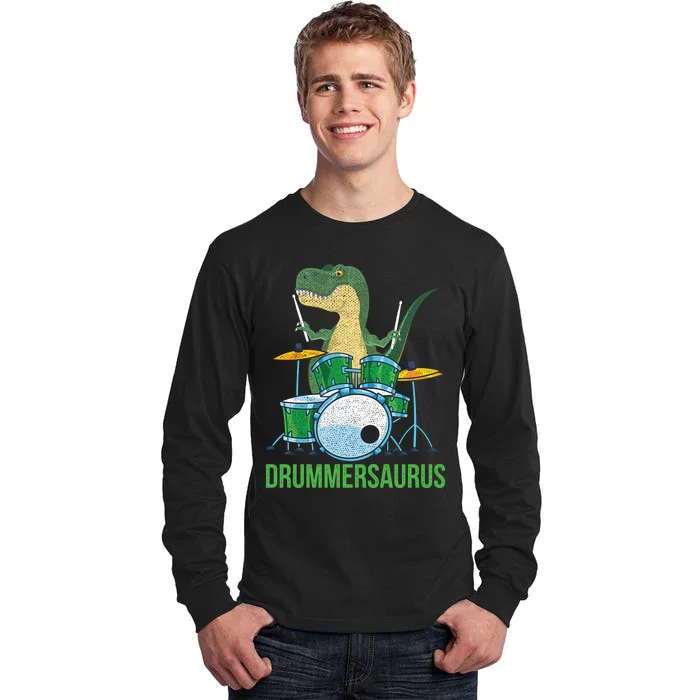 Funny Dinosaur Musician T Rex Drummer Boy Gift Drums Tall Long Sleeve T-Shirt