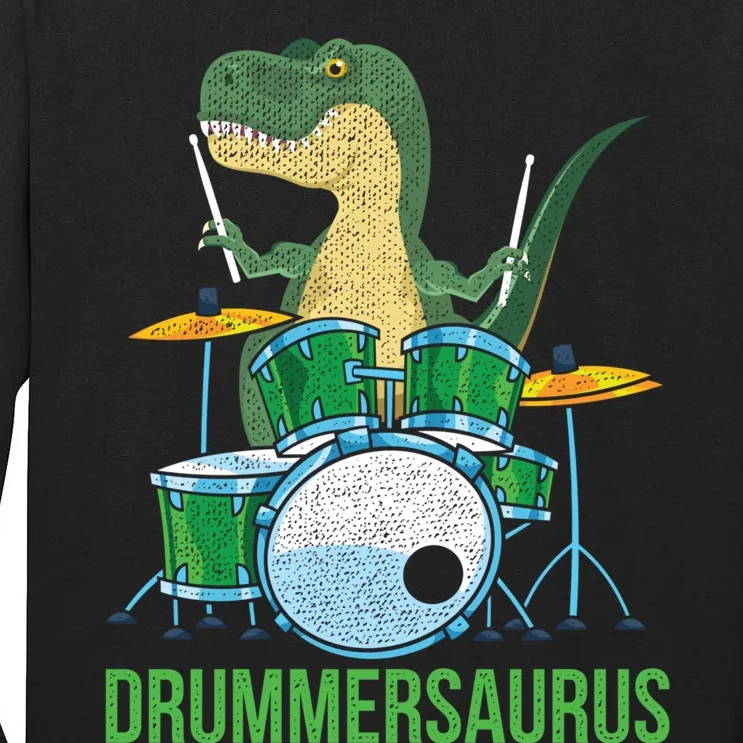 Funny Dinosaur Musician T Rex Drummer Boy Gift Drums Tall Long Sleeve T-Shirt