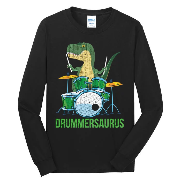 Funny Dinosaur Musician T Rex Drummer Boy Gift Drums Tall Long Sleeve T-Shirt