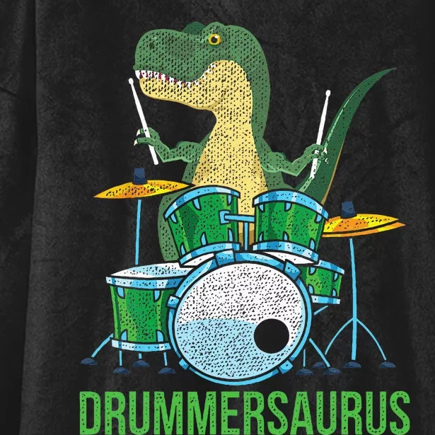 Funny Dinosaur Musician T Rex Drummer Gift Drums Hooded Wearable Blanket