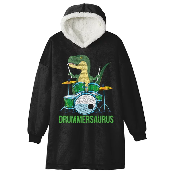 Funny Dinosaur Musician T Rex Drummer Gift Drums Hooded Wearable Blanket