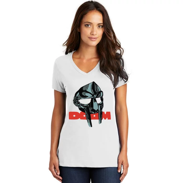 Funny Doom Mask All Caps Madvillain Mf Women's V-Neck T-Shirt