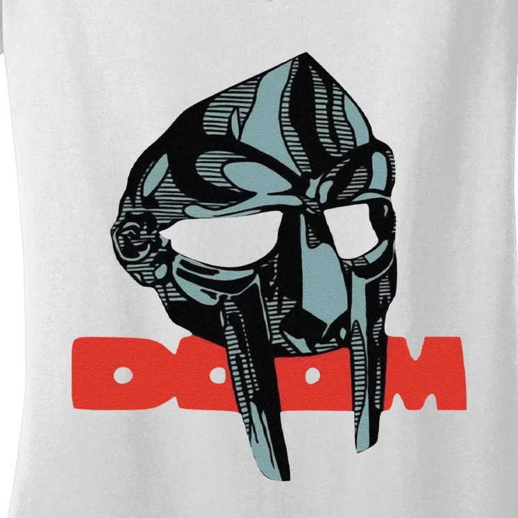 Funny Doom Mask All Caps Madvillain Mf Women's V-Neck T-Shirt