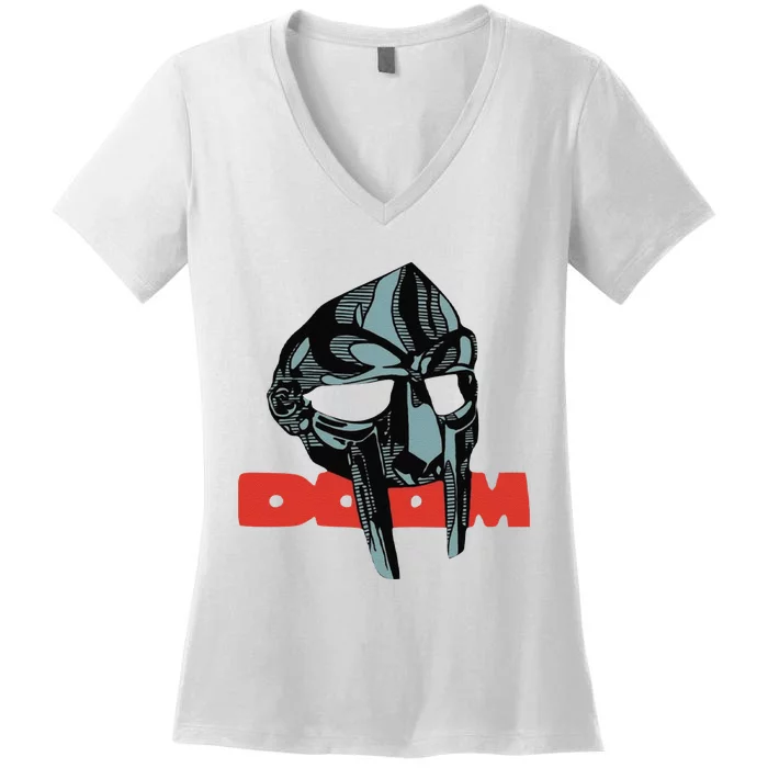 Funny Doom Mask All Caps Madvillain Mf Women's V-Neck T-Shirt