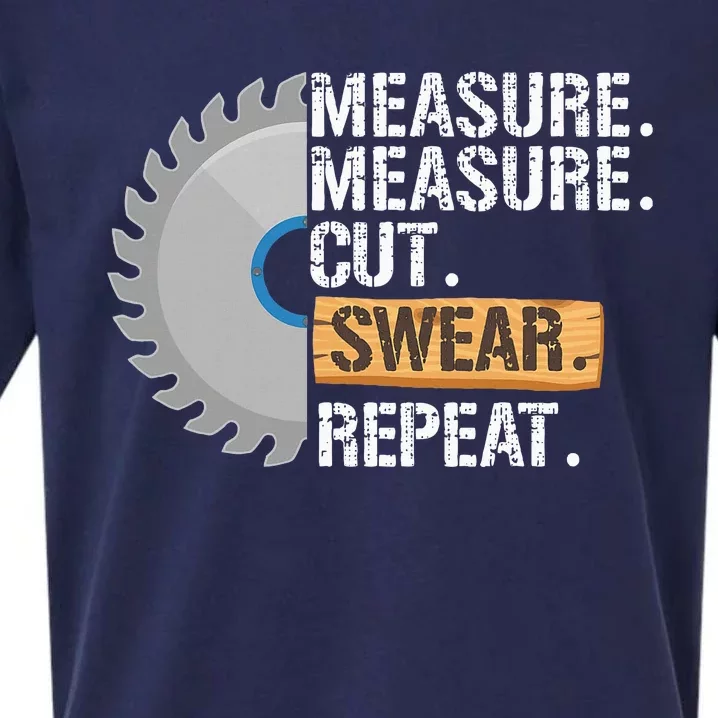 Funny Dad Measure Cut Swear Repeat Handyman Sueded Cloud Jersey T-Shirt