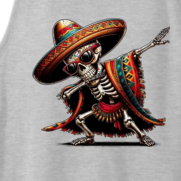 Funny Dabbing Mexican Skeleton Poncho Cinco De Mayo Ladies Tri-Blend Wicking Tank