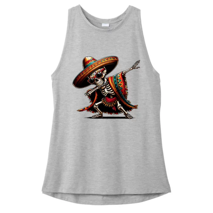 Funny Dabbing Mexican Skeleton Poncho Cinco De Mayo Ladies Tri-Blend Wicking Tank