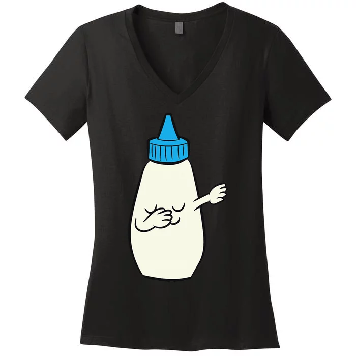 Funny Dabbing Mayonnaise Squeeze Bottle Dance Party Women's V-Neck T-Shirt