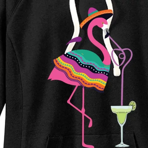 Flamingo Drinking Margarita Mexican Poncho Cinco De Mayo Women's Fleece Hoodie