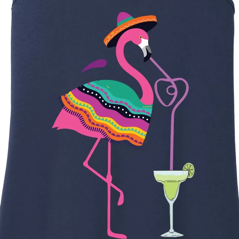 Flamingo Drinking Margarita Mexican Poncho Cinco De Mayo Ladies Essential Tank