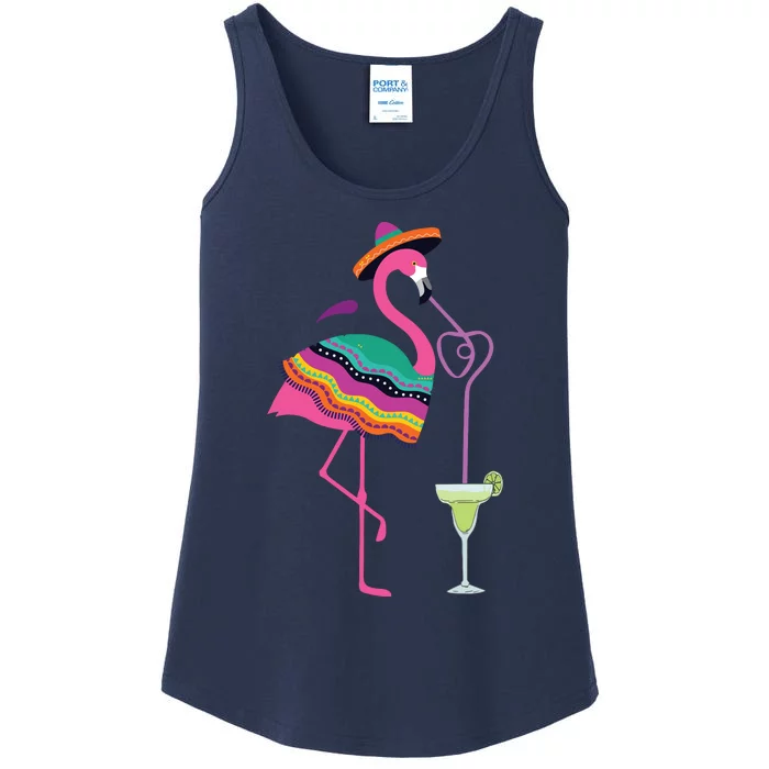 Flamingo Drinking Margarita Mexican Poncho Cinco De Mayo Ladies Essential Tank