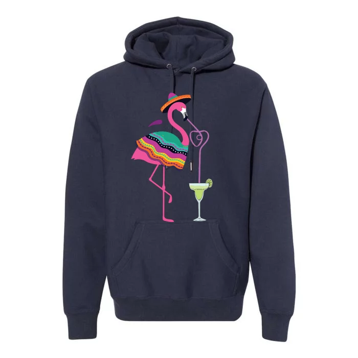 Flamingo Drinking Margarita Mexican Poncho Cinco De Mayo Premium Hoodie