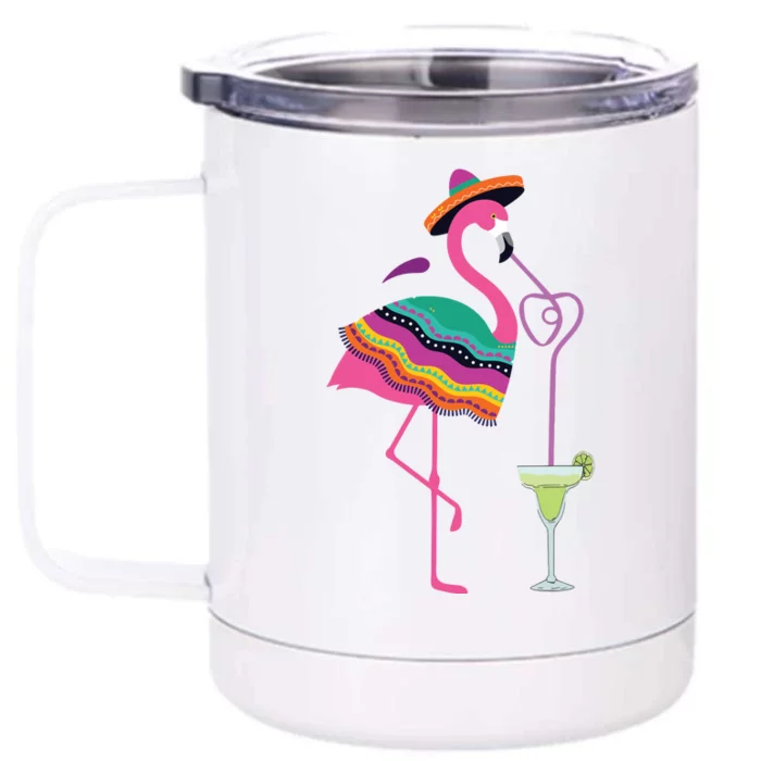 Flamingo Drinking Margarita Mexican Poncho Cinco De Mayo Front & Back 12oz Stainless Steel Tumbler Cup