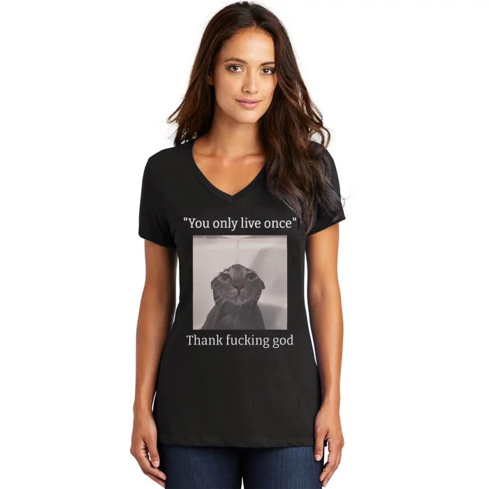 Funny Depressed Meme Cat Women's V-Neck T-Shirt