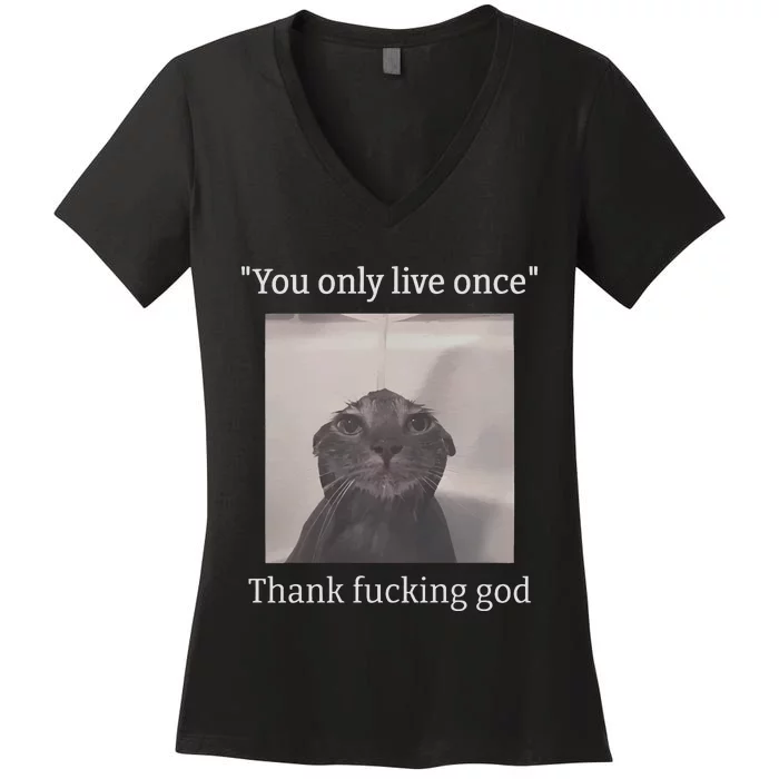 Funny Depressed Meme Cat Women's V-Neck T-Shirt