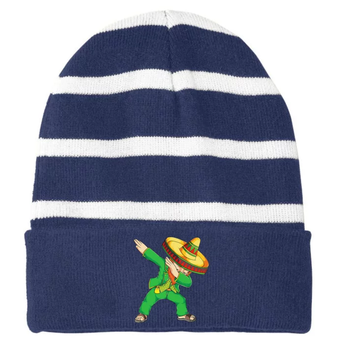 Funny Dabbing Mexican Leprechaun Apparel St Patricks Day Striped Beanie with Solid Band