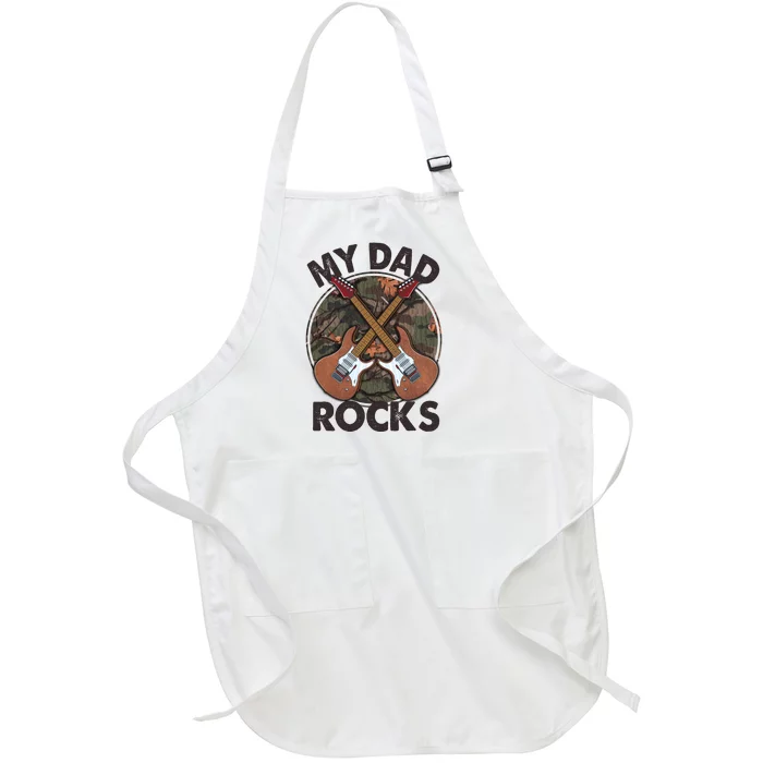 Father's Day My Dad Rocks Gift For Daddy Full-Length Apron With Pocket