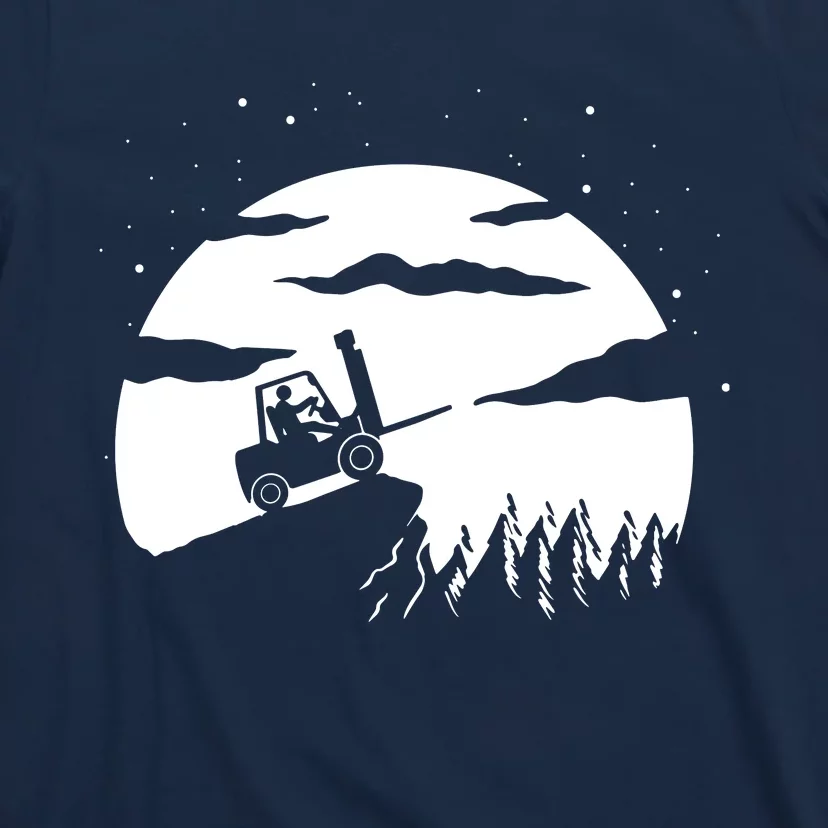 Forklift Driver Moon Background Funny ForkLift Truck T-Shirt