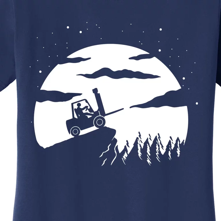 Forklift Driver Moon Background Funny ForkLift Truck Women's T-Shirt