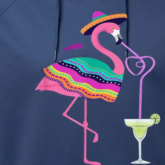 Flamingo Drinking Margarita Mexican Poncho Cinco De Mayo Performance Fleece Hoodie