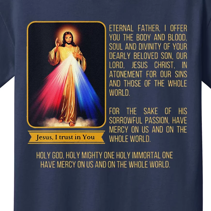 Funny Divine Mercy Jesus Image Chaplet Novena Prayer Catholic Kids T-Shirt