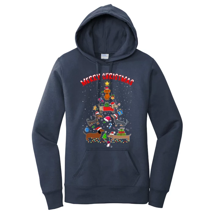 Funny Dachshund Merry Christmas Tree Gift Ornat Decor Gift Women's Pullover Hoodie