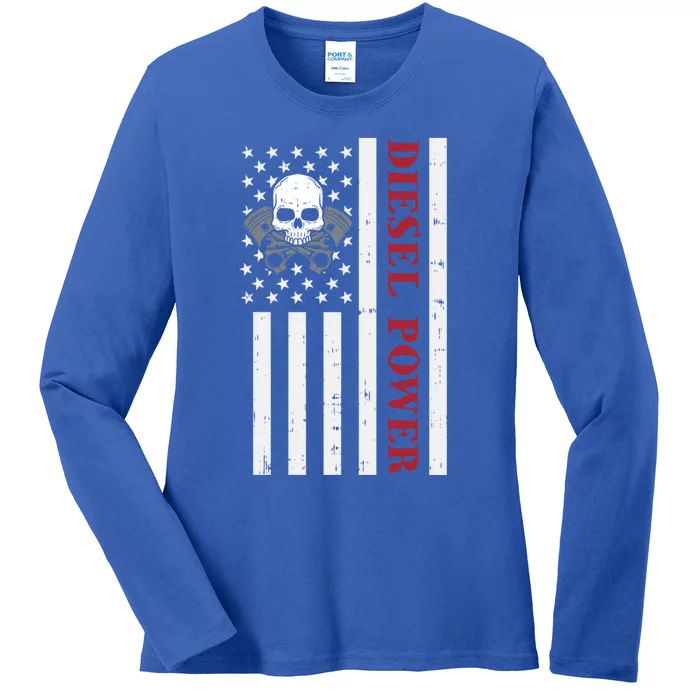 Funny Diesel Mechanic Motorcycle American Diesel Power Flag Cool Gift Ladies Long Sleeve Shirt