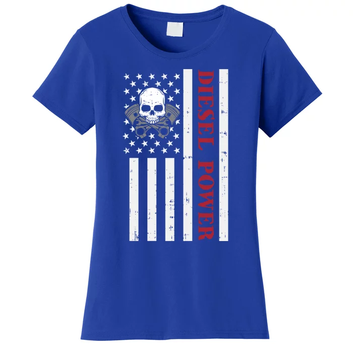 Funny Diesel Mechanic Motorcycle American Diesel Power Flag Cool Gift Women's T-Shirt