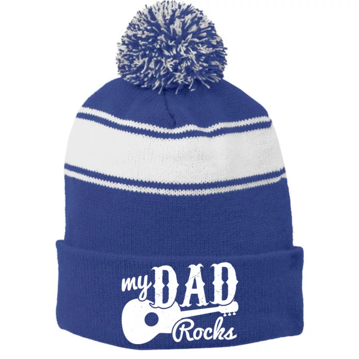 Fathers Day My Dad Rocks Music Lover Dad Meaningful Gift Stripe Pom Pom Beanie