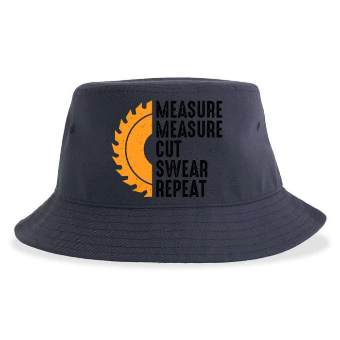 Funny Dad Measure Cut Swear Handyman Father Woodworker Sustainable Bucket Hat