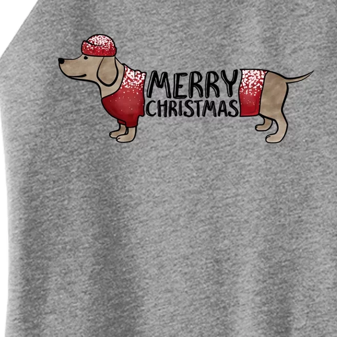 Fun Dachshund Merry Christmas Doxie Wiener Weenie Meaningful Gift Women’s Perfect Tri Rocker Tank