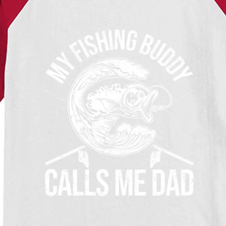 Father's Day My Fishing Buddy Calls Me Dad Funny Fishing Dad Gift Kids Colorblock Raglan Jersey