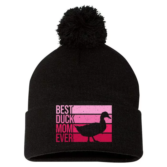 Funny Duck Mom Art For Womens Mother's Day Duck Lovers Pom Pom 12in Knit Beanie