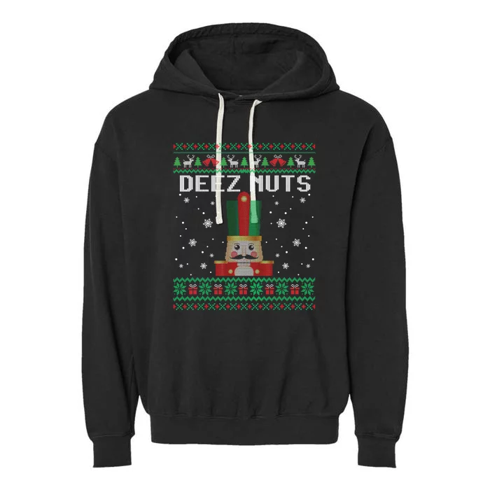 Funny Deez Nuts Nutcracker Gifts Ugly Christmas Garment-Dyed Fleece Hoodie