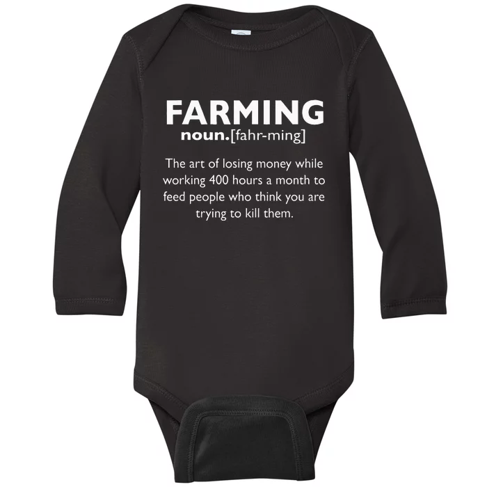 Farming Definition Noun Gift Funny Farmer Gift Baby Long Sleeve Bodysuit