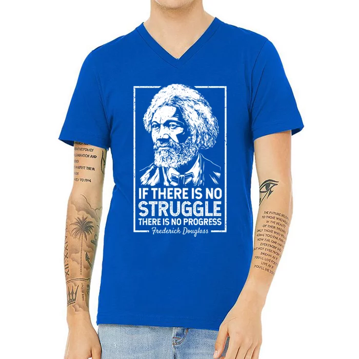 Frederick Douglas No Struggle Progress Black History Gift V-Neck T-Shirt