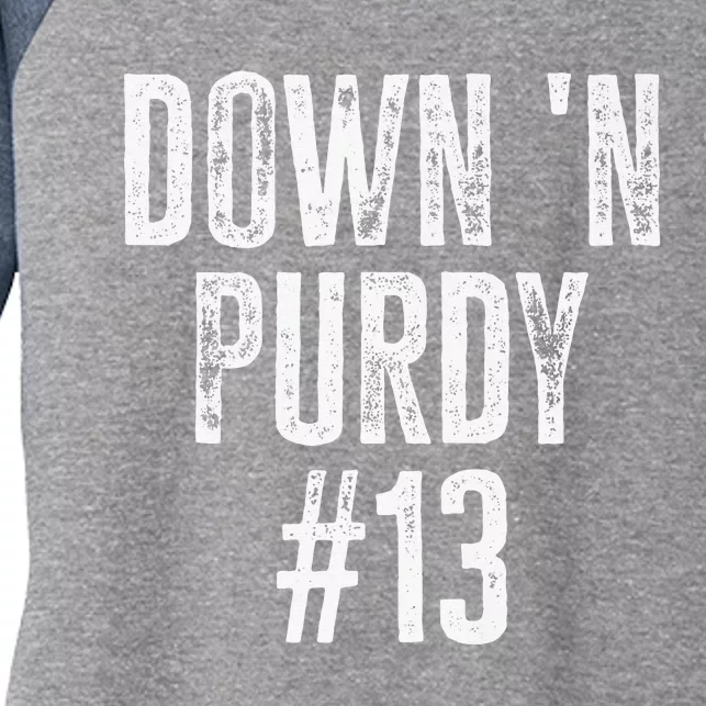 Football Down 'N Purdy 13 Purdy American Quarterback Women's Tri-Blend 3/4-Sleeve Raglan Shirt