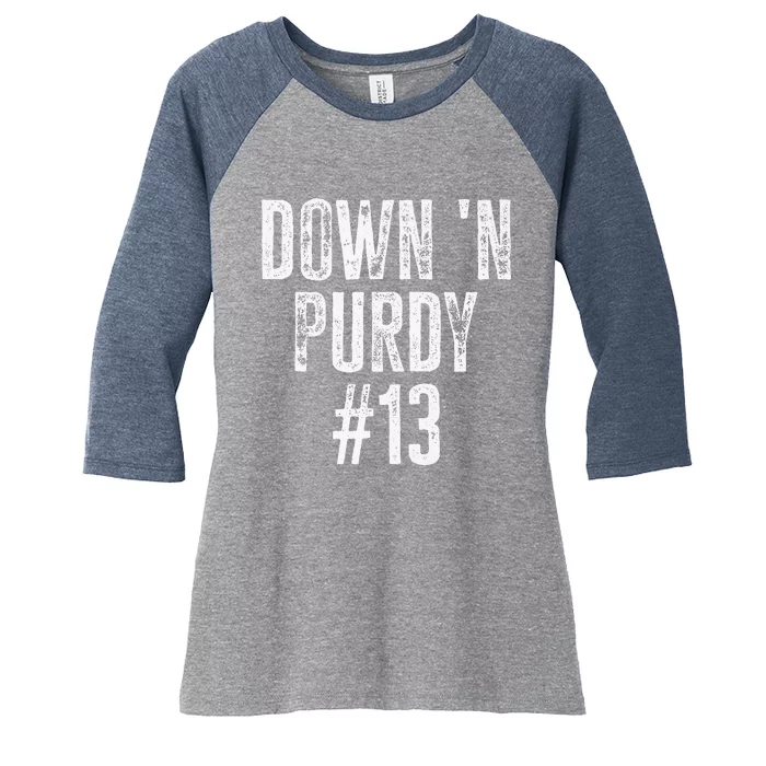 Football Down 'N Purdy 13 Purdy American Quarterback Women's Tri-Blend 3/4-Sleeve Raglan Shirt