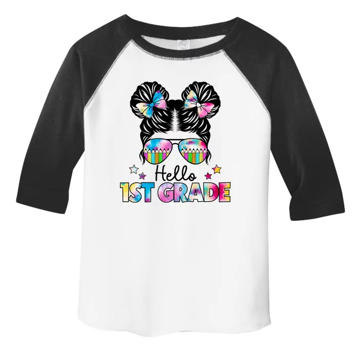 First Day Of School Hello First Grade Shirts Girl Messy Bun Toddler Fine Jersey T-Shirt