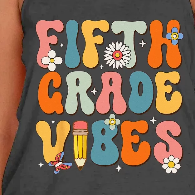 First Day Of School Fifth Grade Vibes Back To School Women's Knotted Racerback Tank